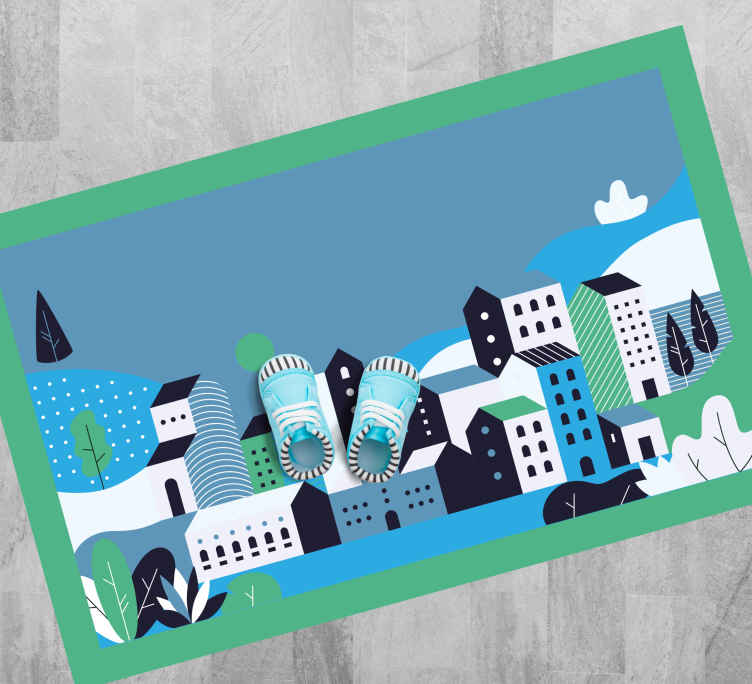 Tappeto in vinile bambini Montagne blu del villaggio