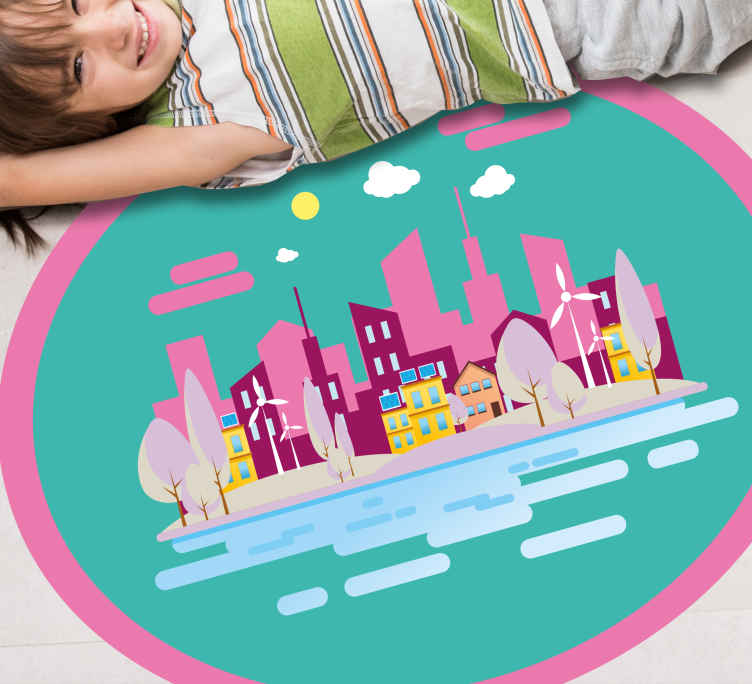 Colorful Cityscape kids vinyl rug - TenStickers