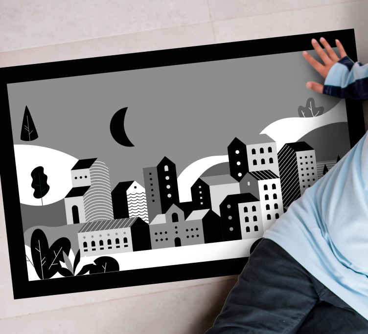 Cityscape Black and White modern vinyl carpet - TenStickers
