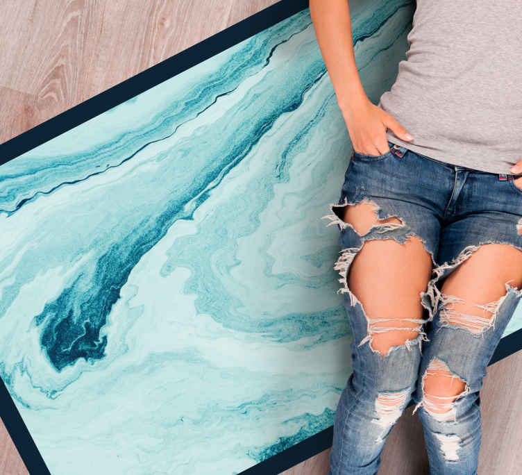 Swirling Aqua Pattern living room vinyl rug - TenStickers