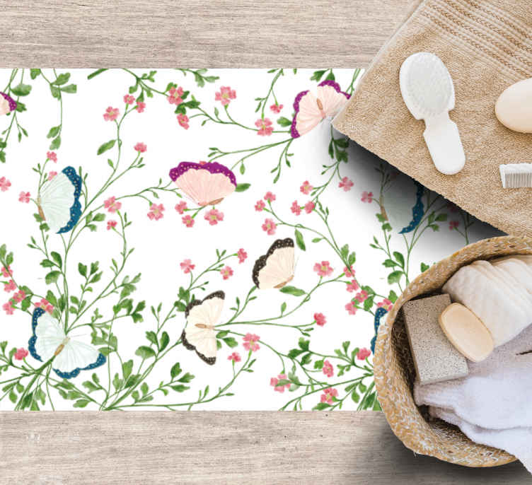 Butterfly Pattern flower vinyl rug - TenStickers