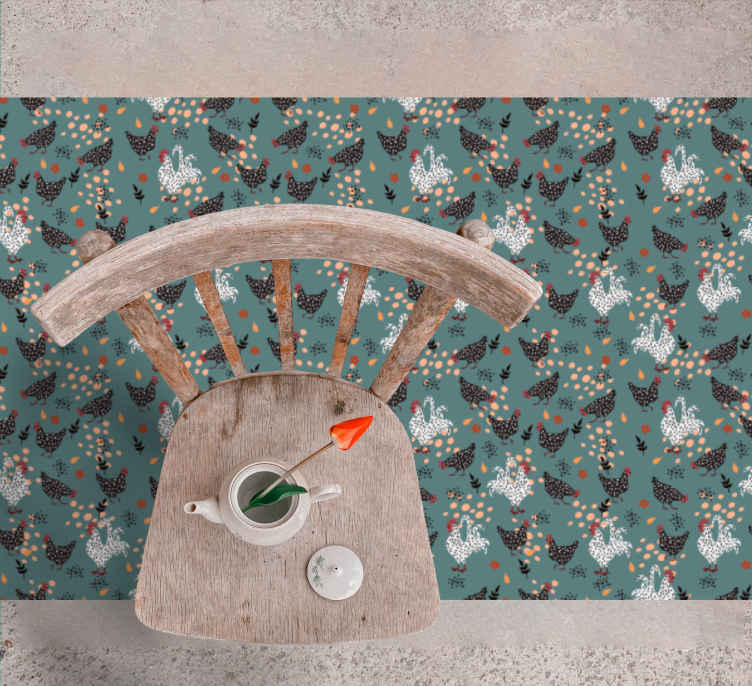 Black white chickens with flowers animal rug - TenStickers