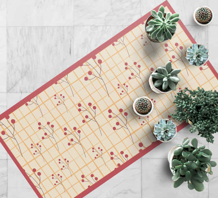 Vierkant rasterpatroon vinyl tapijt bloemen en planten - TenStickers