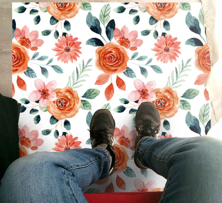 Alfombra vinilo cuadrada Acuarela delicadas flores - TenVinilo