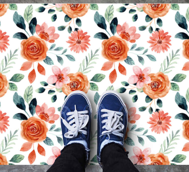 Passatoia in vinile rettangolare Fiori delicati ad acquerello