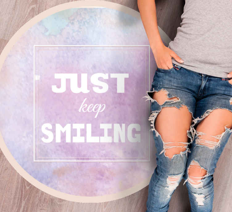 Tappeto in vinile forma rotonda Continua a sorridere acquerello