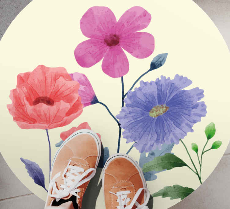 Tappeto in vinile forma rotonda Set di fiori colorati ad acquerel