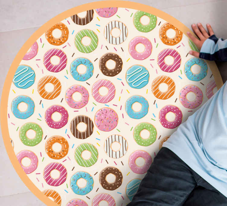 Alfombra vinílica dormitorio Diseño de patrón de donas de colores - TenVinilo