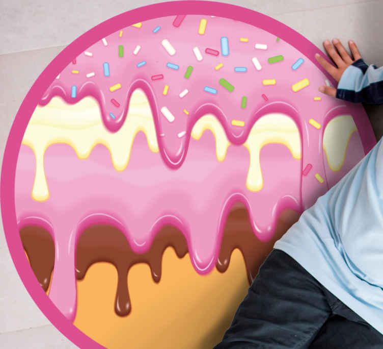 Tappeto in vinile giovanile Glassa gocciolante ciambella colorata