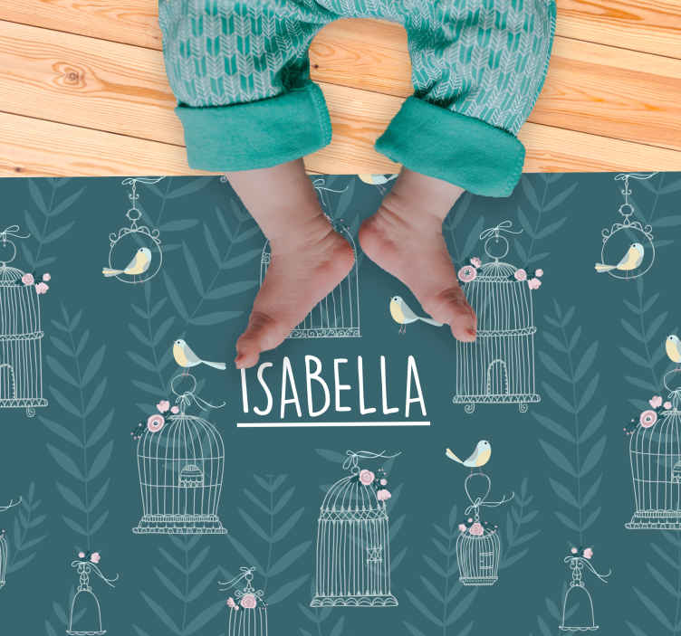 Tapete personalizado de flores nórdicas e gaiolas de passarinho - TenStickers