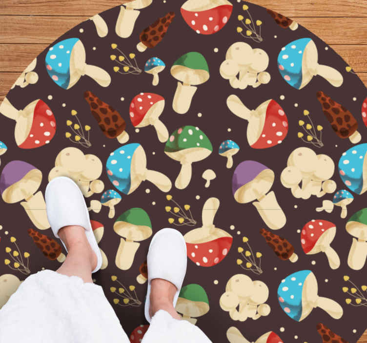 Levendig assortiment paddenstoelen vinyl tapijt rond - TenStickers