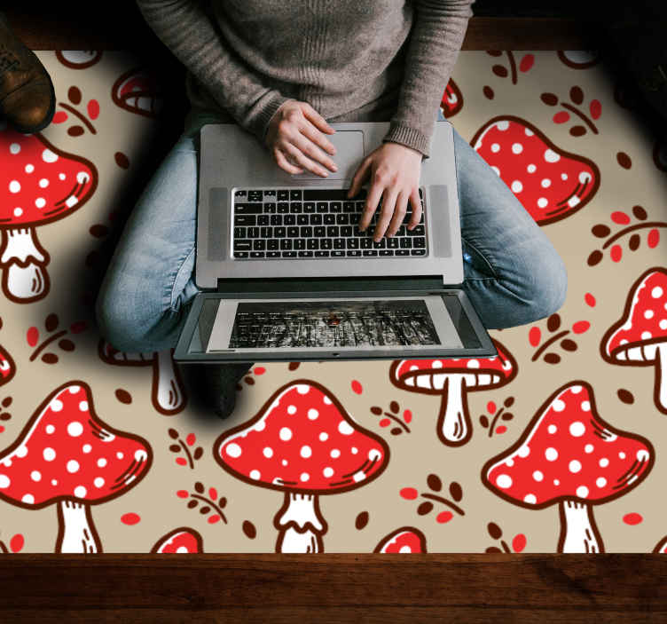 Typiske sopp på beige bakgrunn vinyl teppe blomster og planter - Tenstickers