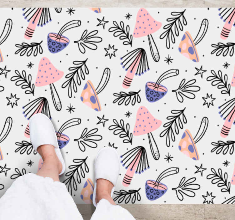 Charmante roze paddenstoelen vinyl tapijt bloemen en planten - TenStickers