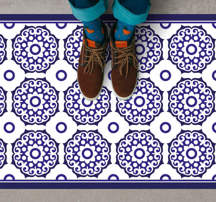 Ornate Blue Patterns tile vinyl rug - TenStickers