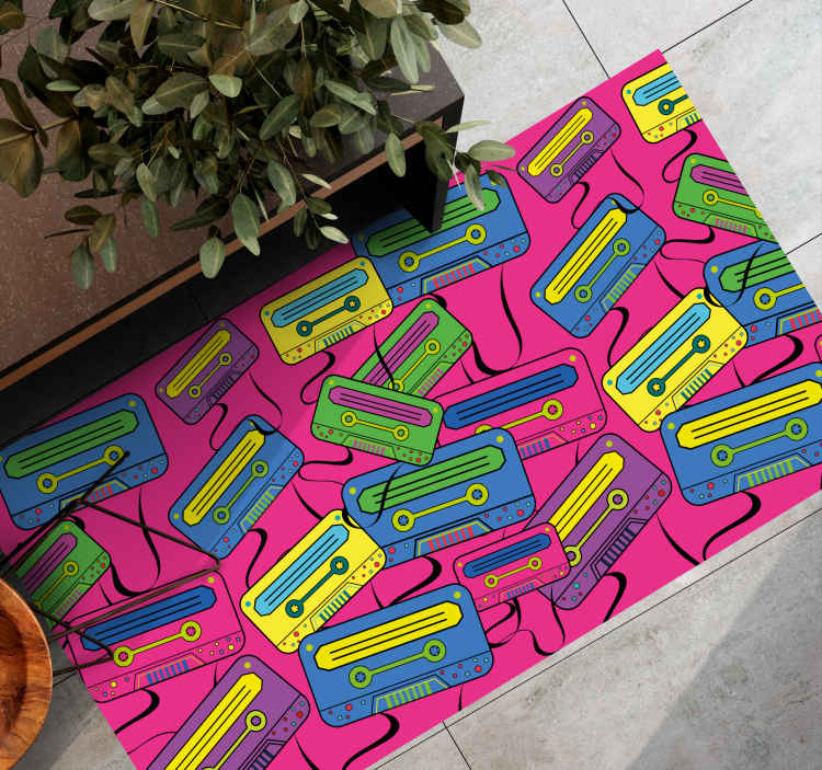 Vintage Cassette Motif teenager vinyl rug - TenStickers
