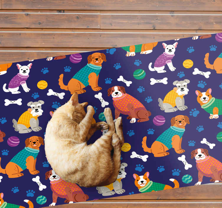 Alfombra vinílica infantil cachorros vestidos de colores - TenVinilo