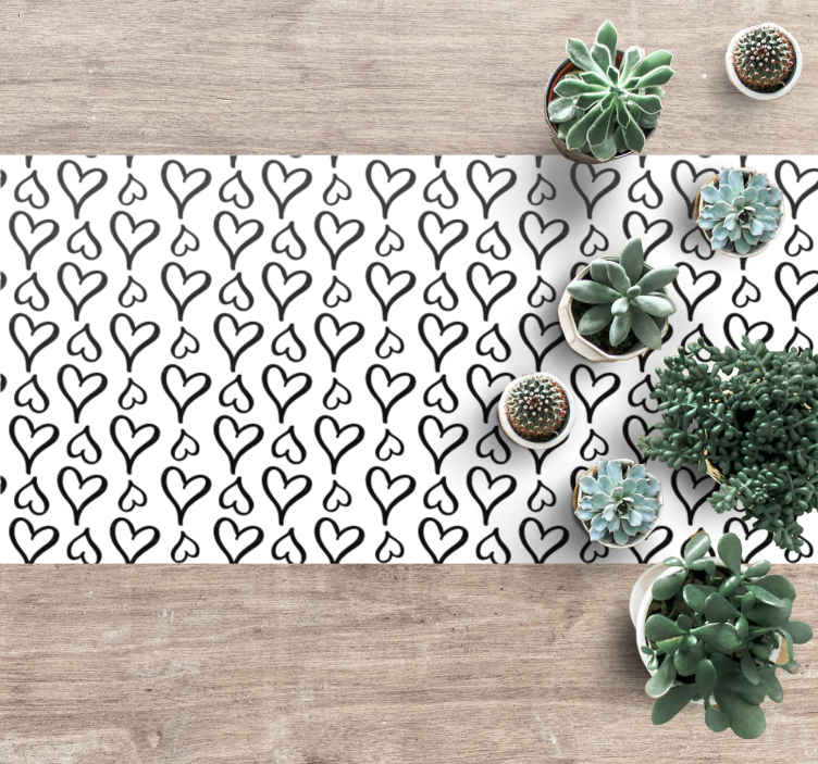 Passatoia in vinile rettangolare Icone del cuore illustrate nere