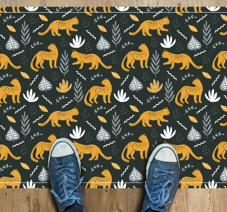 Luipaardpatroon bladeren dieren vinyl tapijt - TenStickers