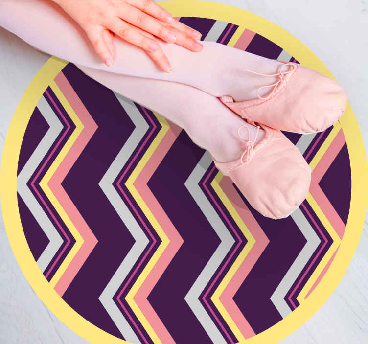 Tappeto in vinile forma rotonda Linee a zig zag multicolori minim