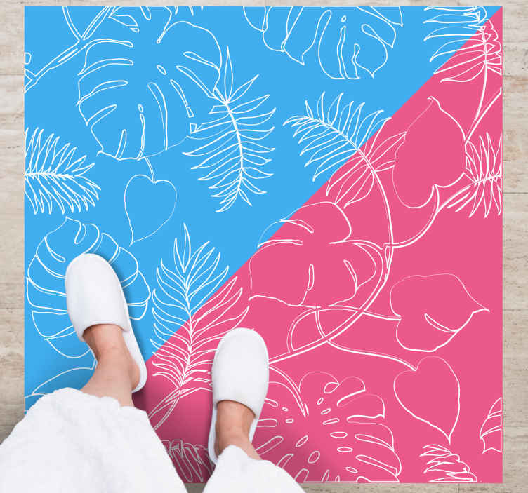 Tappeto in vinile forma quadrata Blocchi e foglie di colore rosa