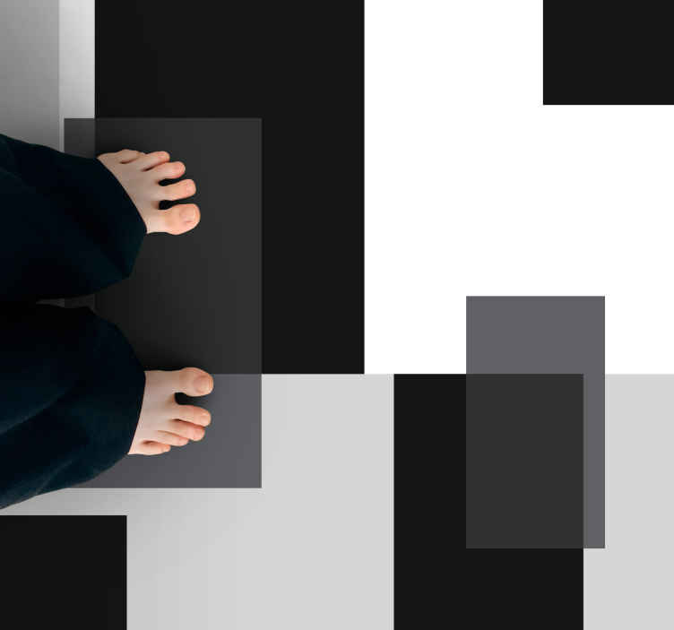 Black and white color blocks square rug TenStickers