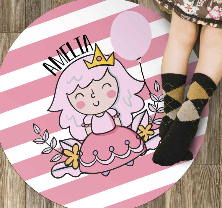 Tappeto in vinile nome Principessa delle fate rosa con palloncini
