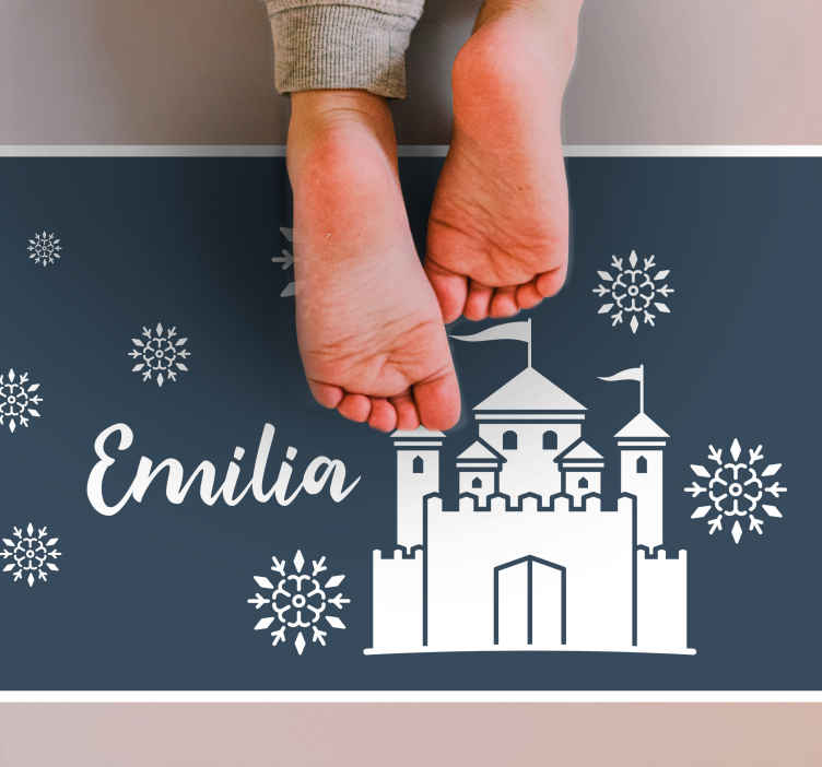 Tappeto in vinile nome Castello monocolore con fiocchi di neve e