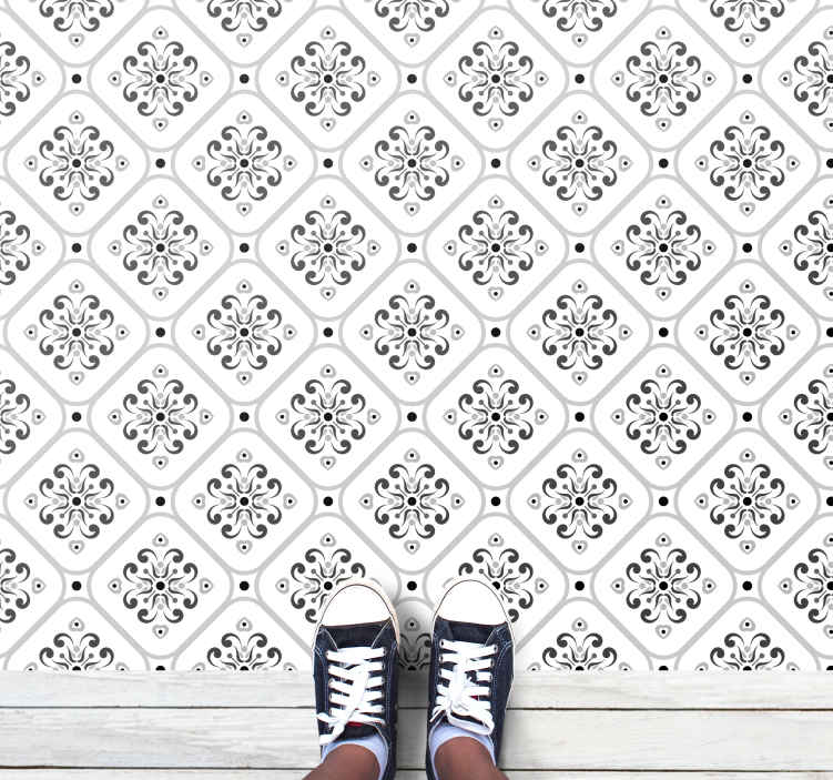 Elegant black and white tile vinyl rug