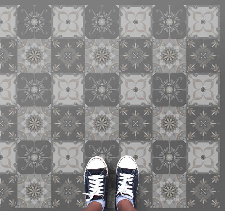 Harmaa vintage mosaiikkikuvio laatta vinyylimatto - Tenstickers