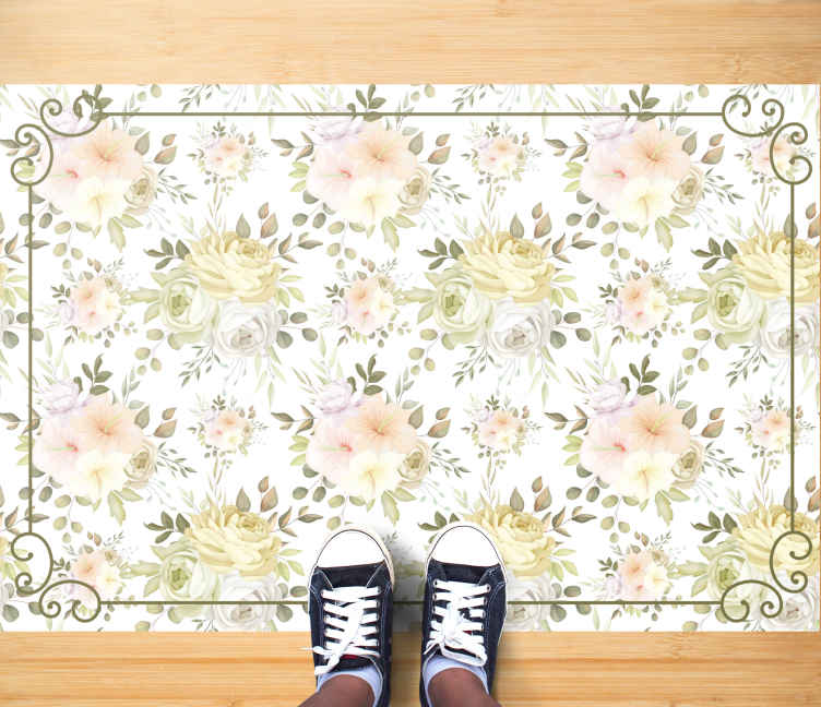 Botanische gratie vinyl tapijt bloemen en planten - TenStickers