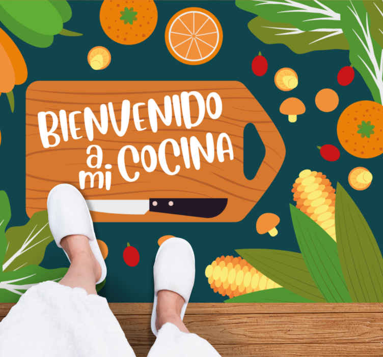 Alfombra vinilo cocina Utensilios de colores - TenVinilo