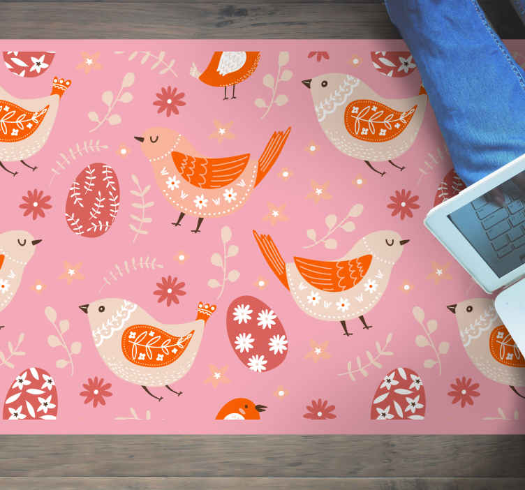 Tappeto in pvc con fiori e piante Motivo di arte popolare rosa co