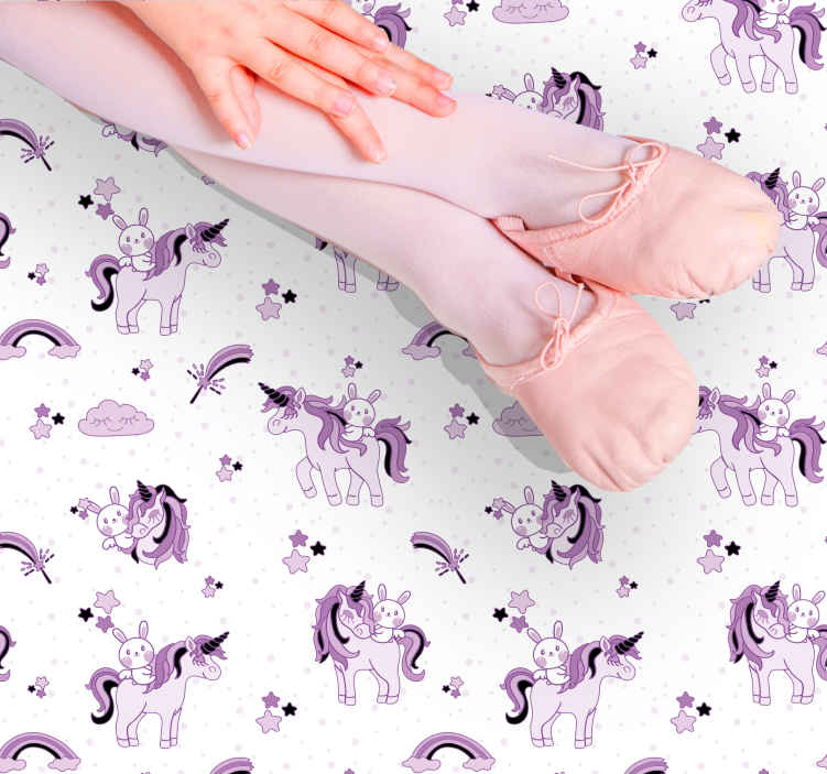 Tappeto in vinile bambini Unicorno e coniglio intorno alle stelle