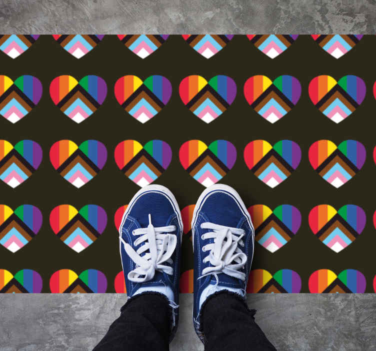 Oppdatert pride -flagg i hjerteform vinyl teppe stue - Tenstickers