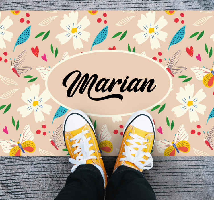 Alfombra vinílica dormitorio floral beige personalizado - TenVinilo