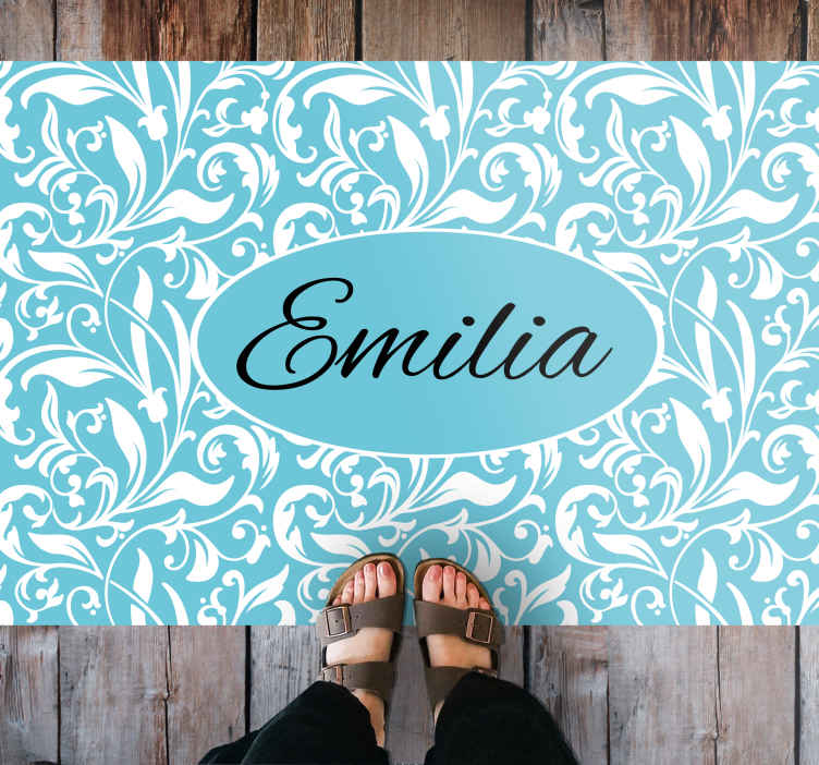 Alfombra vinílica personalizable Patrón floral vintage azul - TenVinilo