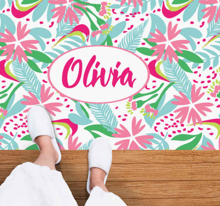 Tappeto in vinile nome Arte astratta verde rosa