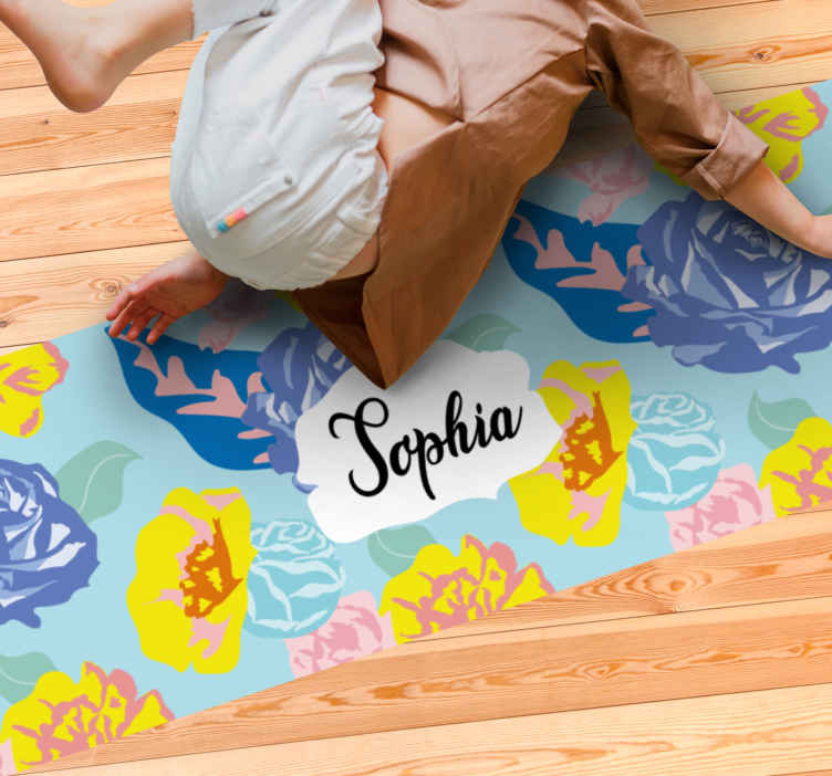 Tappeto in vinile nome Motivo moderno blu e giallo