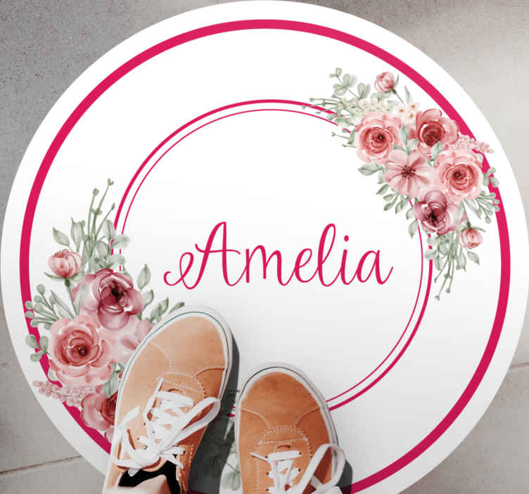 Tappeto in vinile nome Bouquet rosa con nome personalizzato