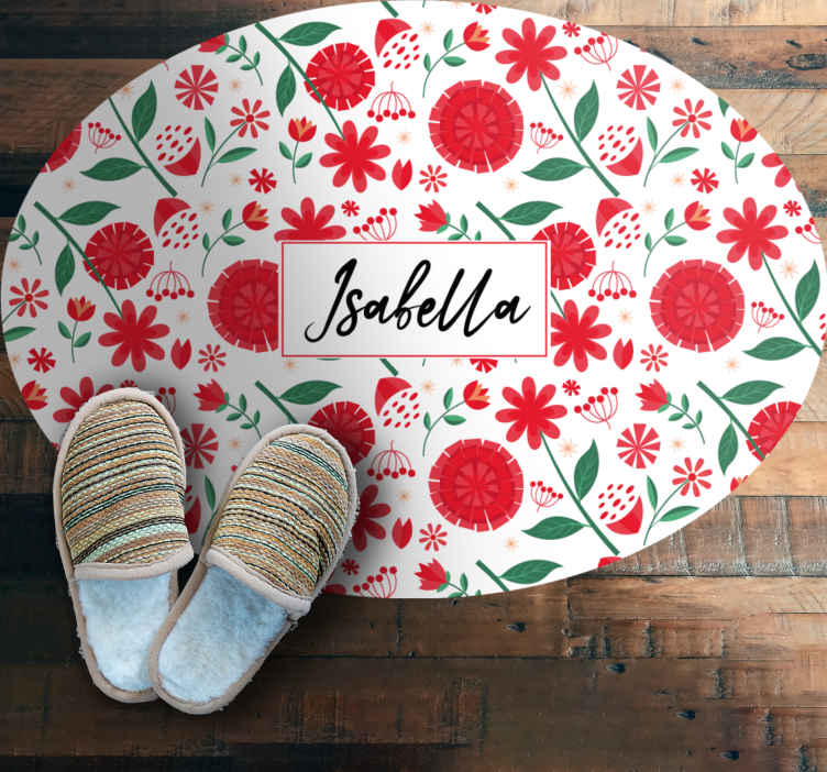 Tappeto in pvc con fiori e piante Disegno circolare bianco e ross