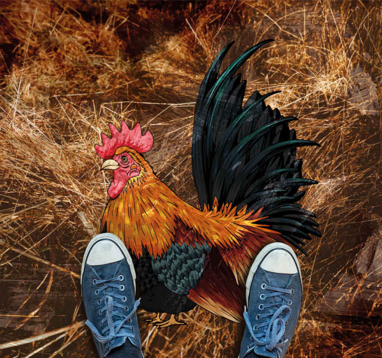 Tappeto in vinile forma quadrata Gallo disegnato in paglia