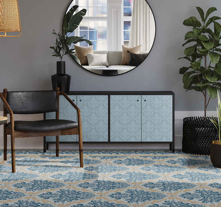 Tapis vinyle vintage style baroque bleu et jaune - TenStickers