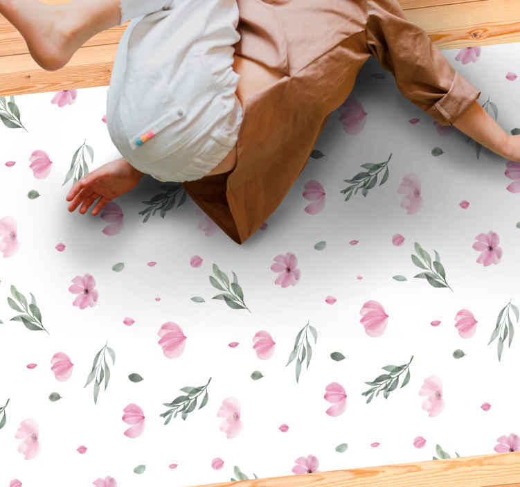 Rosa minimalistiska små blommor barn vinylmatta - Tenstickers