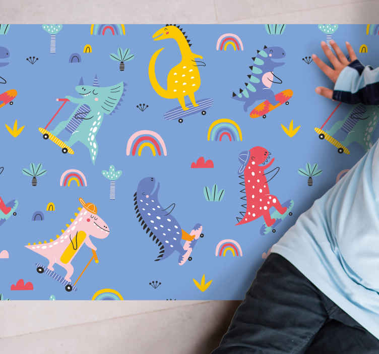 Tappeto in vinile bambini Simpatici dinosauri pattinatori