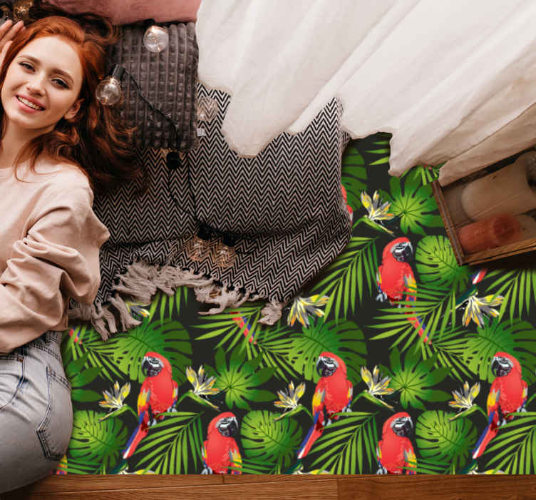 Alfombra vinílica naturaleza vegetación de loros tropicales - TenVinilo