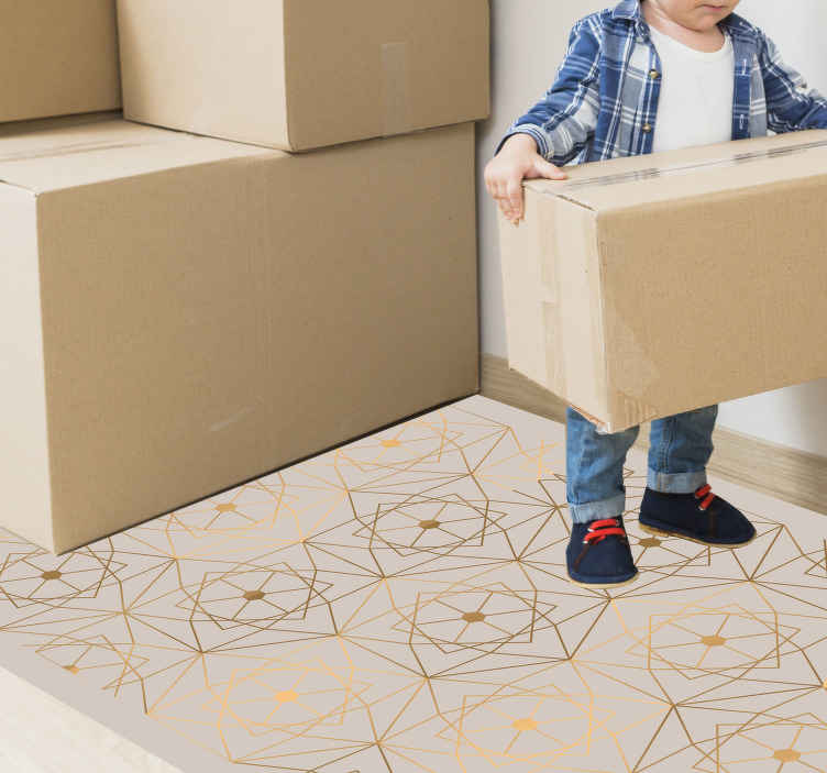 Alfombra vinílica beige geometría dorada - TenVinilo