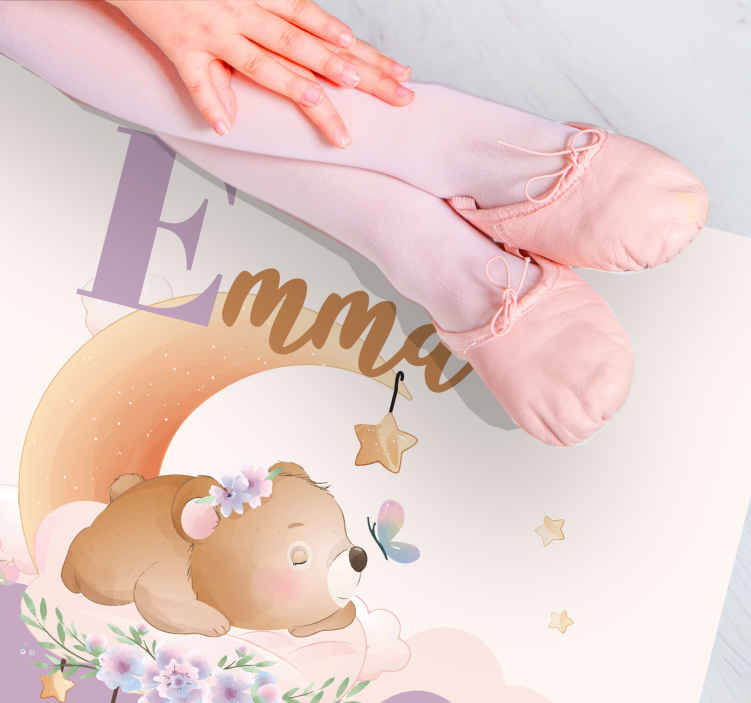 Alfombra vinilo dormitorio Oso de animales lindos con nombre - madera para cocina