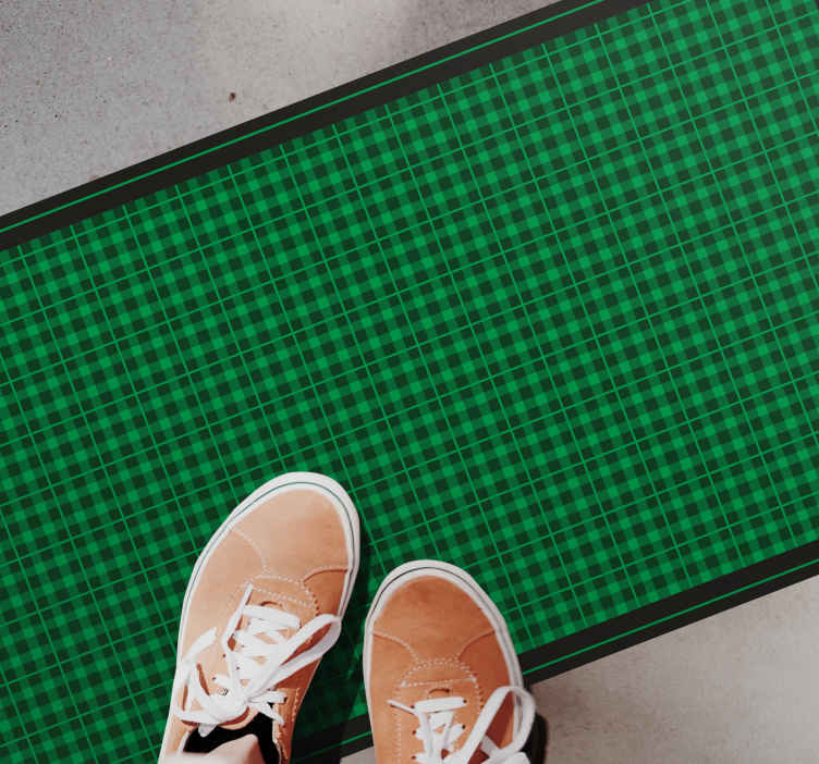 Alfombra vinílica geométrica patrón de cuadros verdes - TenVinilo