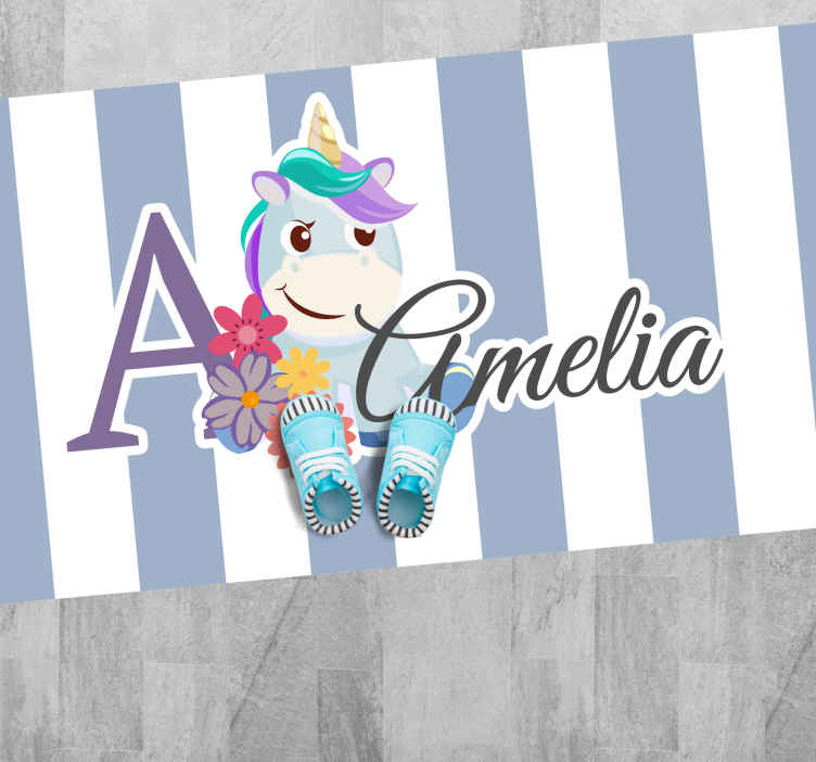 Unicórnio de animais fofos com o nome tapete de jogo de bebê - TenStickers