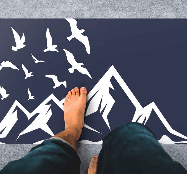 Mountain birds silhouette nature vinyl rug - TenStickers